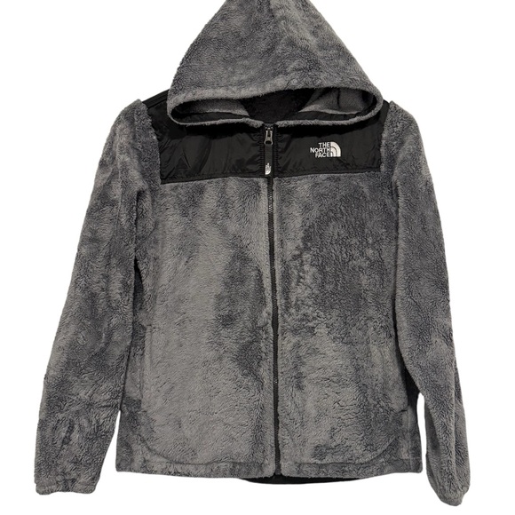 North Face Girl's Oso Fleece Full Zip Hoodie Jacket Gray Black Size XL - Picture 1 of 6